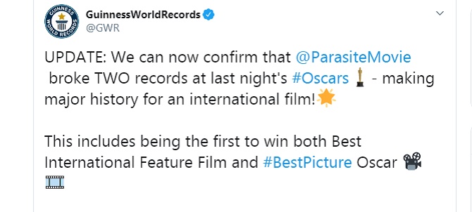 «Паразиты»: фильм, получивший главный «Оскар» и вошедший в Книгу рекордов Гиннеса 1