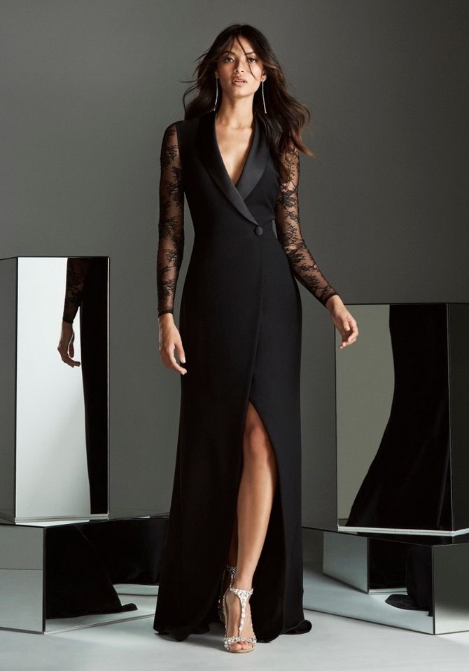 черное платье с V-образным вырезом