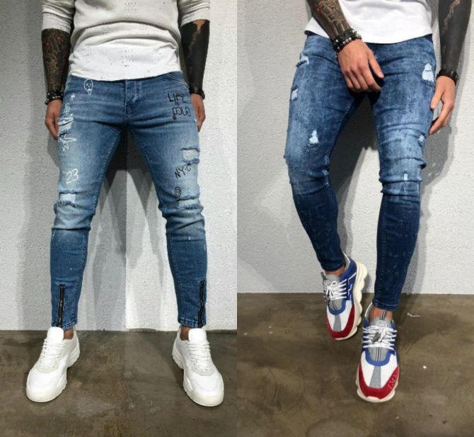 мужские синие джинсы