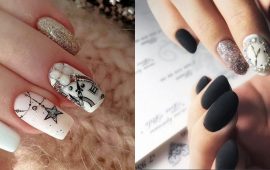 Unusual manicure with a clock for New Year 2022