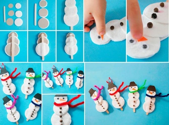 Як зробити сніговика з ватних дисків – кращі новорічні поробки 10