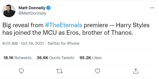 Гарри Стайлс, возможно, присоединился к Marvel в новом фильме «Вечные» 2