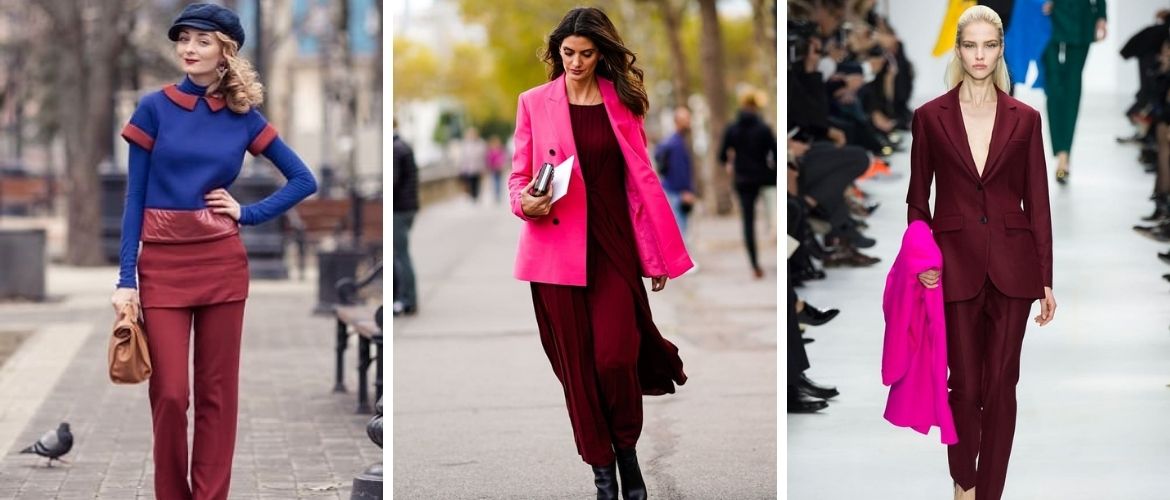 Burgundy color in clothes – a combination of 2022, photo