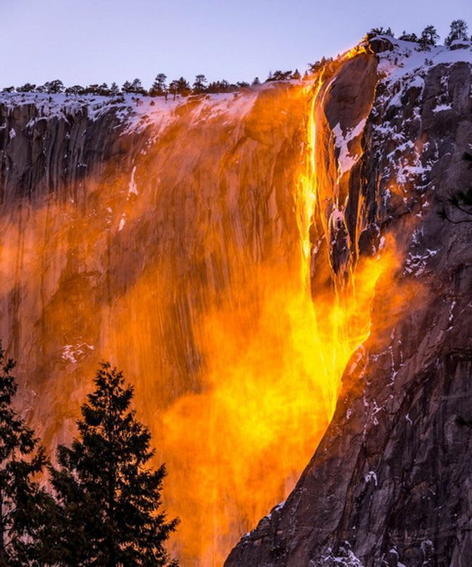 Почему огненный водопад в Национальном парке Йосемити можно увидеть только в феврале 1