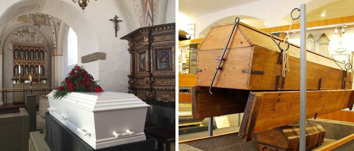 In the 17th-19th centuries, reusable coffins were used in Britain