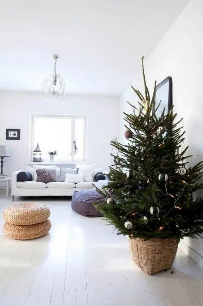 Ideas for Christmas trees in wicker baskets 20