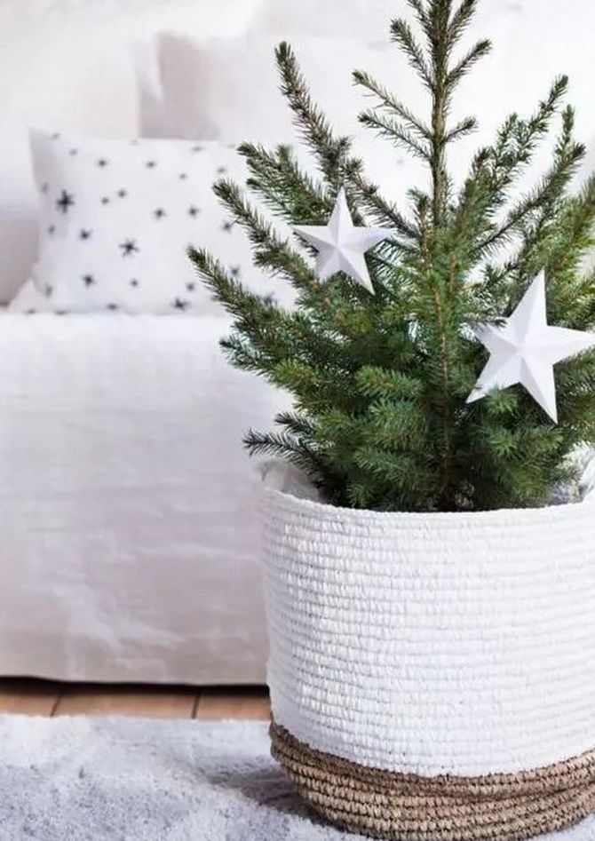 Ideas for Christmas trees in wicker baskets 22