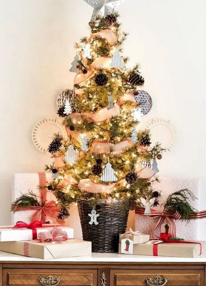 Ideas for Christmas trees in wicker baskets 29