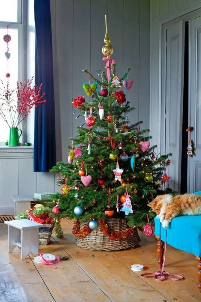 Ideas for Christmas trees in wicker baskets 9