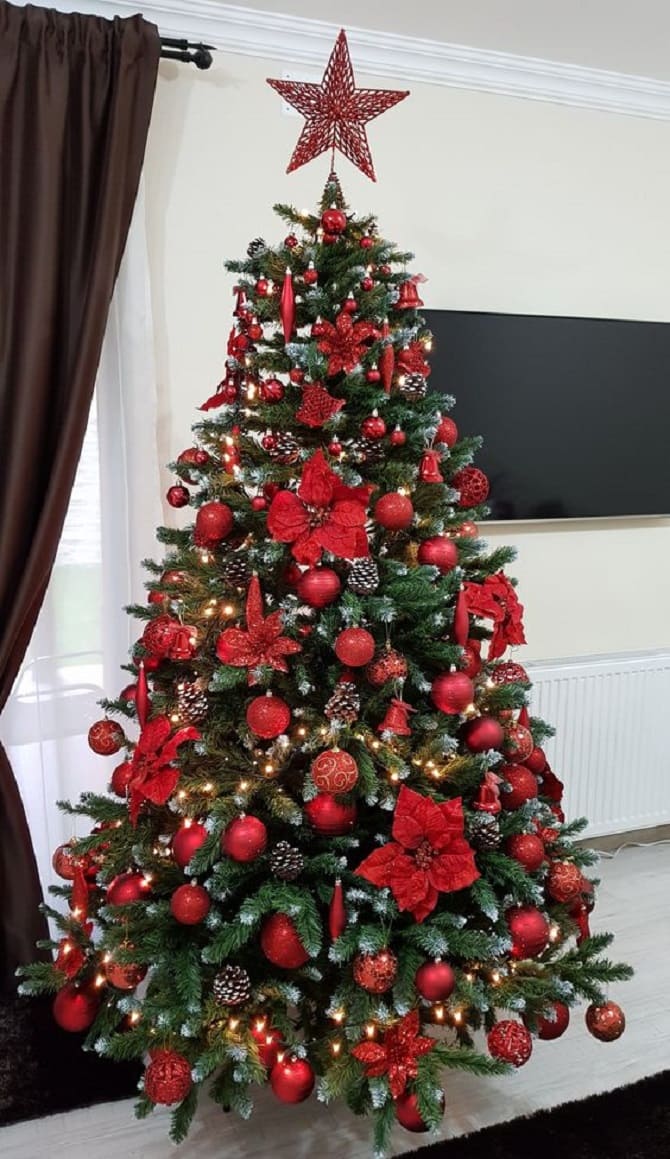 20+ ideas on how to decorate a Christmas tree in red 1