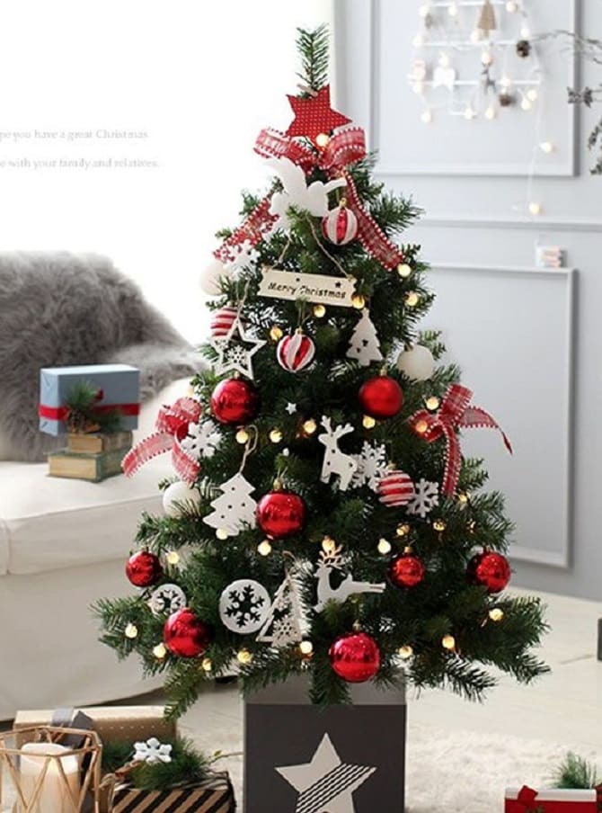 20+ ideas on how to decorate a Christmas tree in red 14