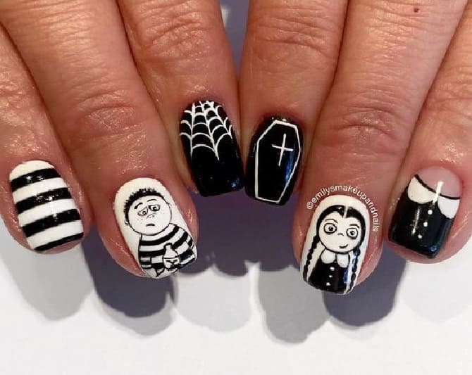 Manicure in the style of Wednesday Addams: photo ideas of stylish nail design 6