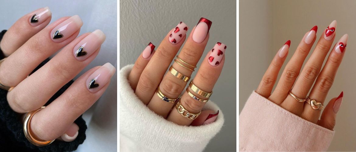 Romantic manicure with hearts for Valentine’s Day 2023
