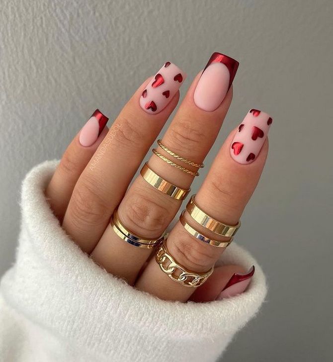 Romantic manicure with hearts for Valentine’s Day 2023 6