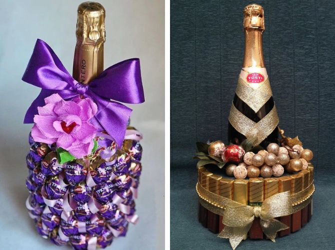 So dekorieren Sie eine Flasche Champagner auf originelle Weise: schöne Ideen 4