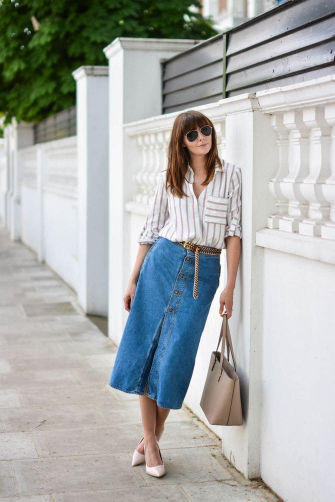 What to wear with a denim skirt: fashionable images 15