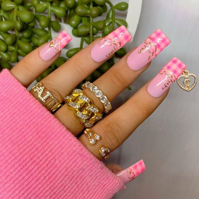 Like a Barbie: fashionable pink manicure in the style of Barbiecore 3