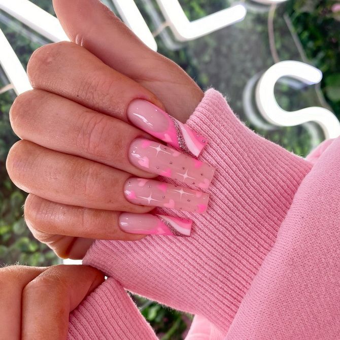 Like a Barbie: fashionable pink manicure in the style of Barbiecore 4