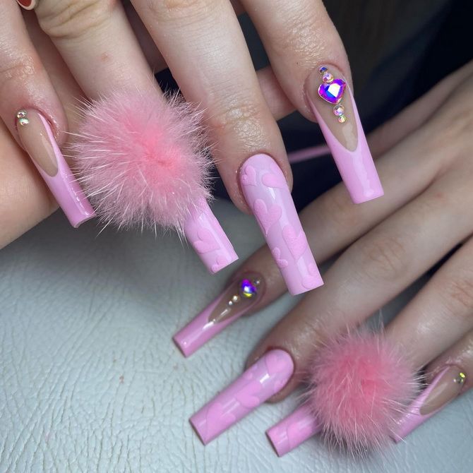 Like a Barbie: fashionable pink manicure in the style of Barbiecore 14