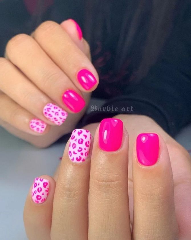 Like a Barbie: fashionable pink manicure in the style of Barbiecore 19