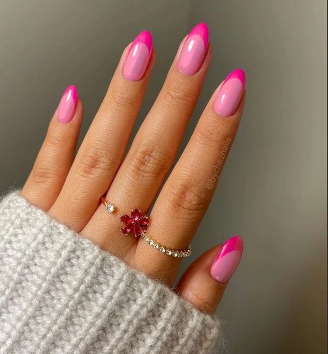 Like a Barbie: fashionable pink manicure in the style of Barbiecore 2