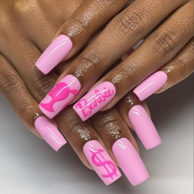 Like a Barbie: fashionable pink manicure in the style of Barbiecore 12