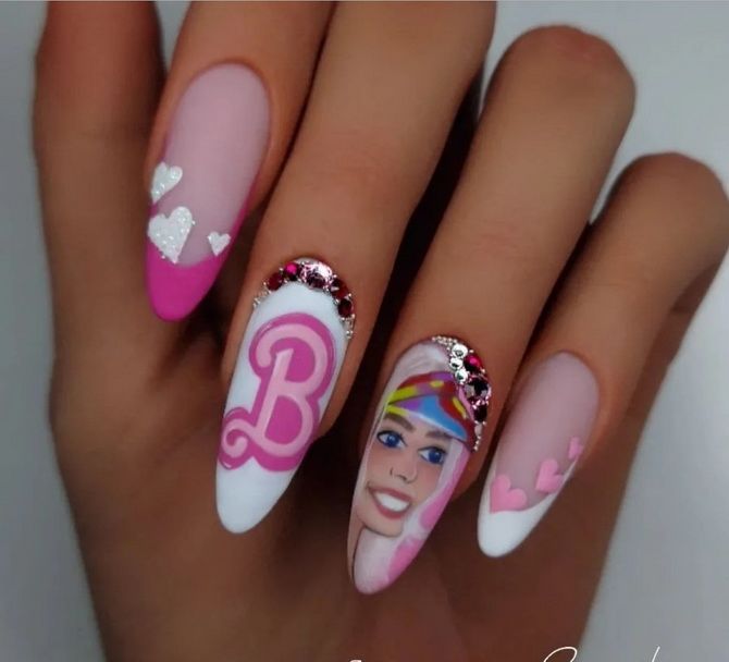 Like a Barbie: fashionable pink manicure in the style of Barbiecore 1