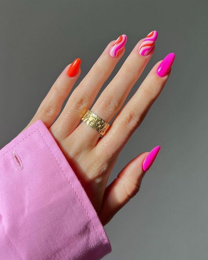 Like a Barbie: fashionable pink manicure in the style of Barbiecore 21