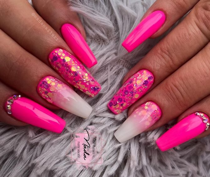 Like a Barbie: fashionable pink manicure in the style of Barbiecore 26