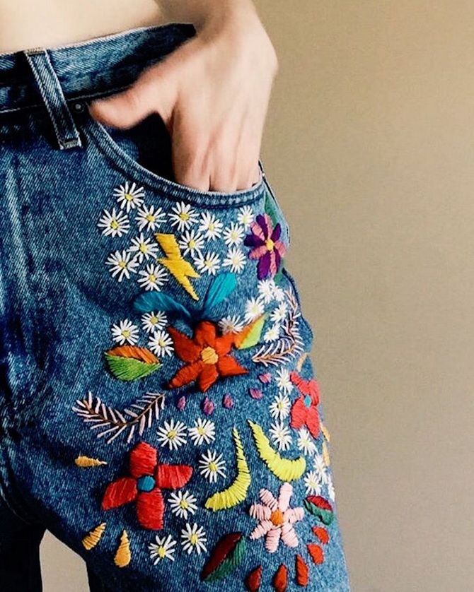 Fashion decor: how to decorate jeans with your own hands 11