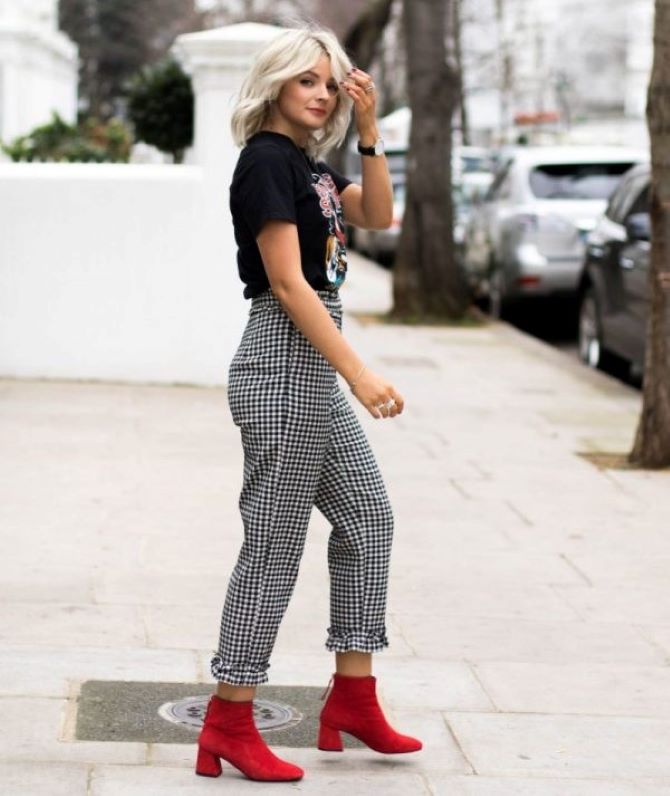 Images with plaid trousers for women: what to combine with? 13