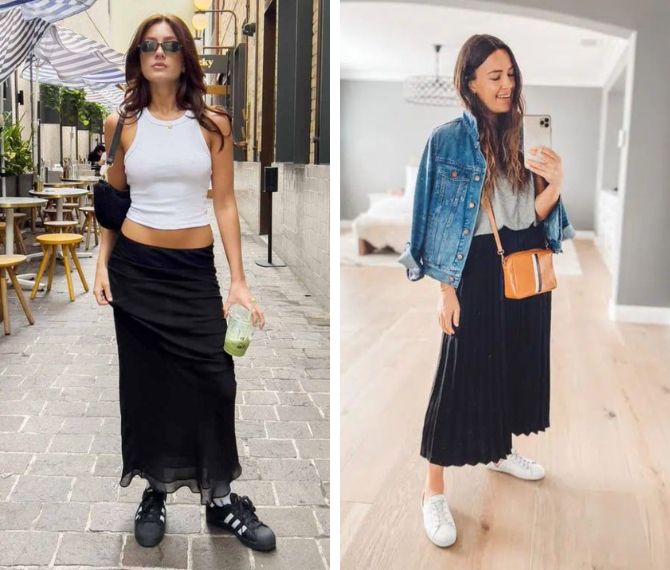 What to combine with a black skirt: top 6 fashionable looks 12