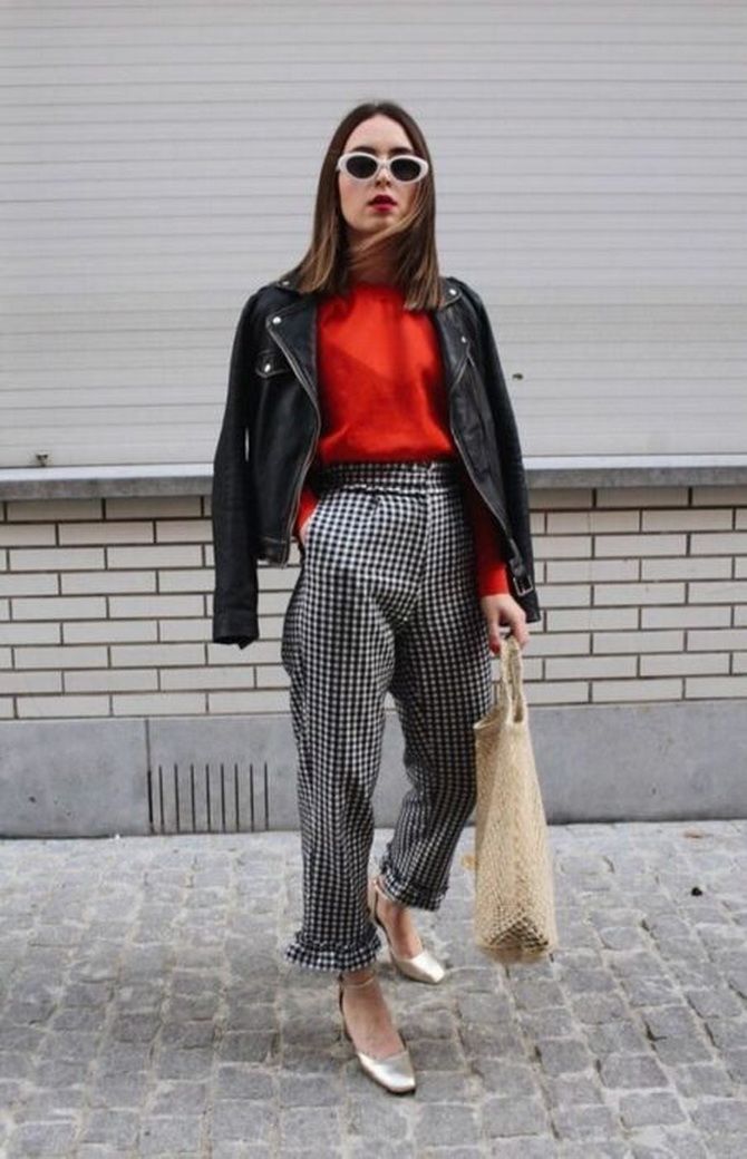 Images with plaid trousers for women: what to combine with? 4