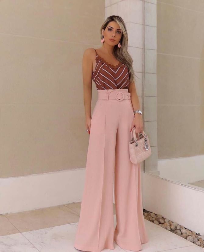 Bright and romantic: how to create looks with pink trousers 7
