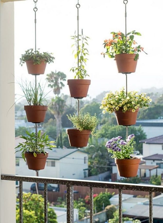 Идеи и способы, как озеленить балкон с помощью кашпо 1