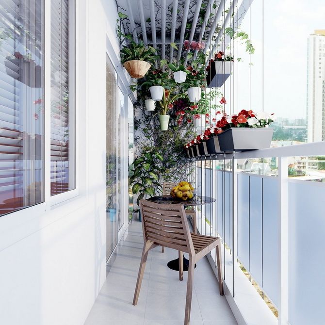 Ideen und Möglichkeiten, einen Balkon mit Pflanzgefäßen zu bepflanzen 4