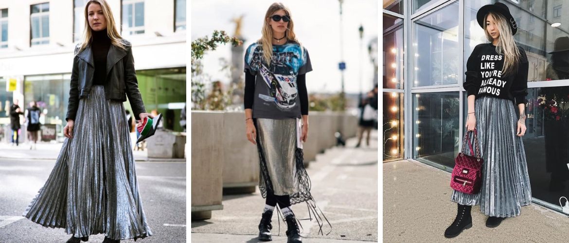 How to wear a silver skirt this fall: fashion ideas