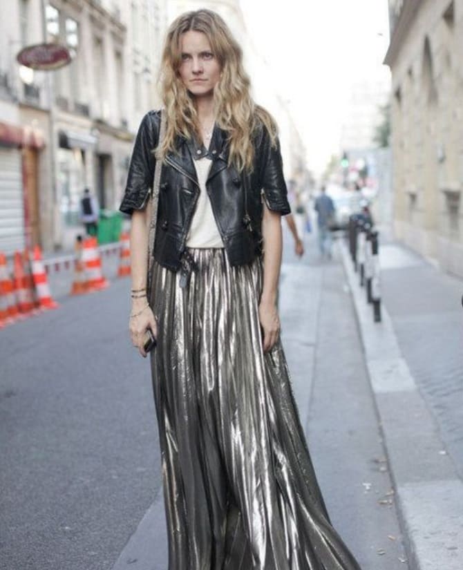 How to wear a silver skirt this fall: fashion ideas 2