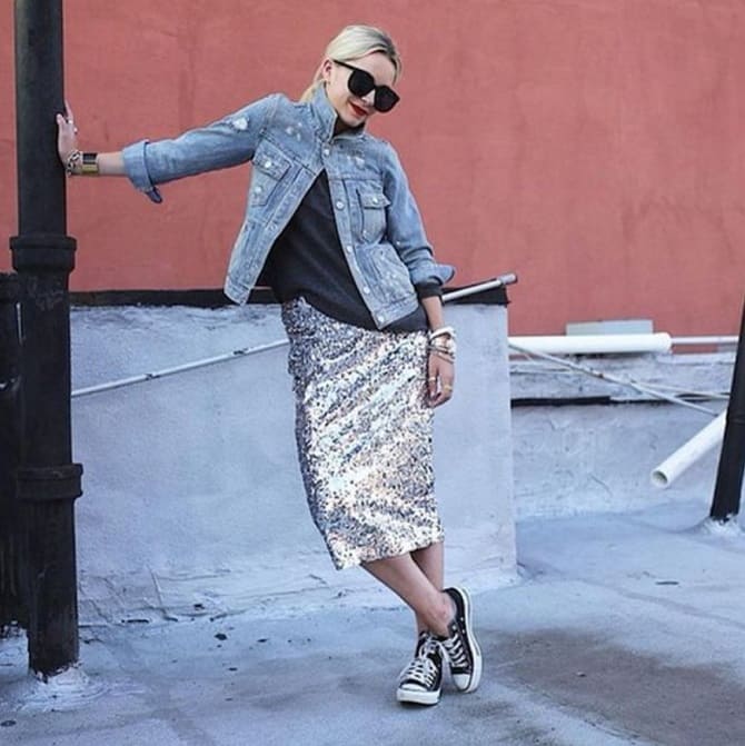 How to wear a silver skirt this fall: fashion ideas 7