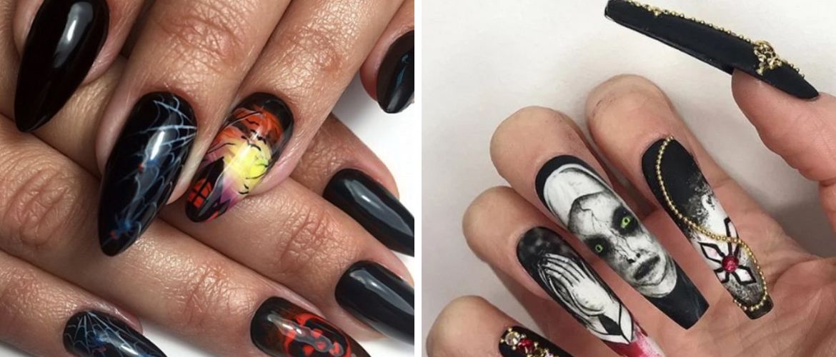 Black manicure for Halloween: stylish ideas with photos