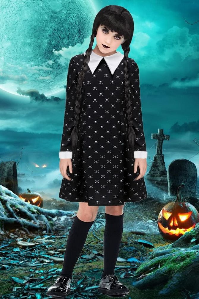 Wednesday Addams Halloween-Kostüm: Fotobeispiele von Bildern 7