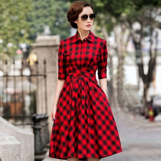 Fashionable checkered dresses 2023-2024: stylish and practical models 11