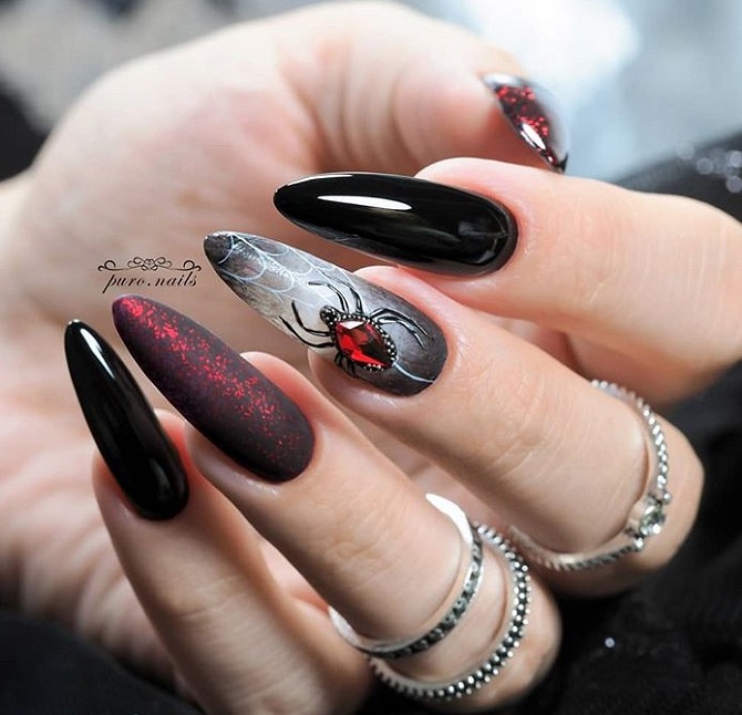 Black manicure for Halloween: stylish ideas with photos 14