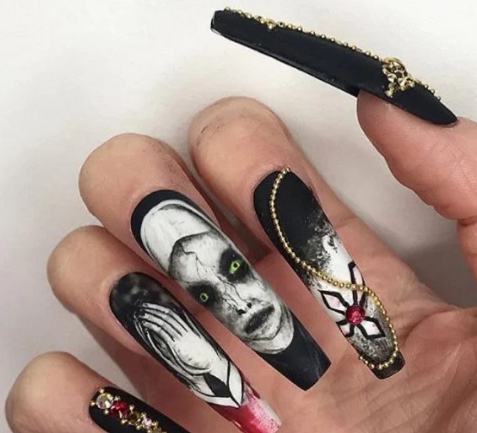 Black manicure for Halloween: stylish ideas with photos 15