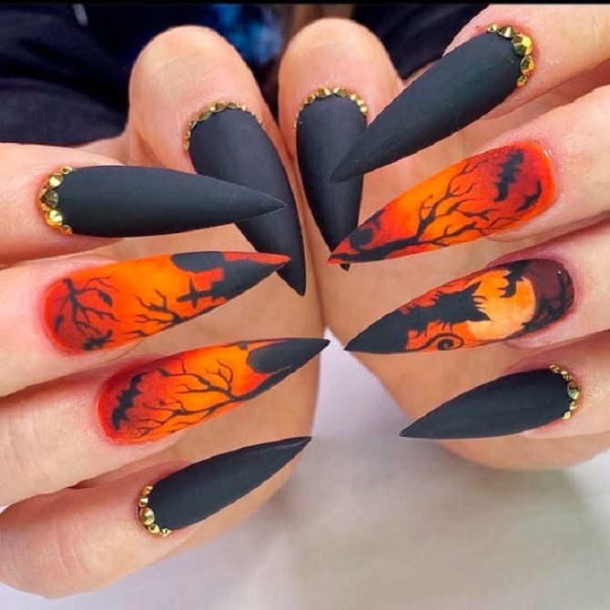 Black manicure for Halloween: stylish ideas with photos 16