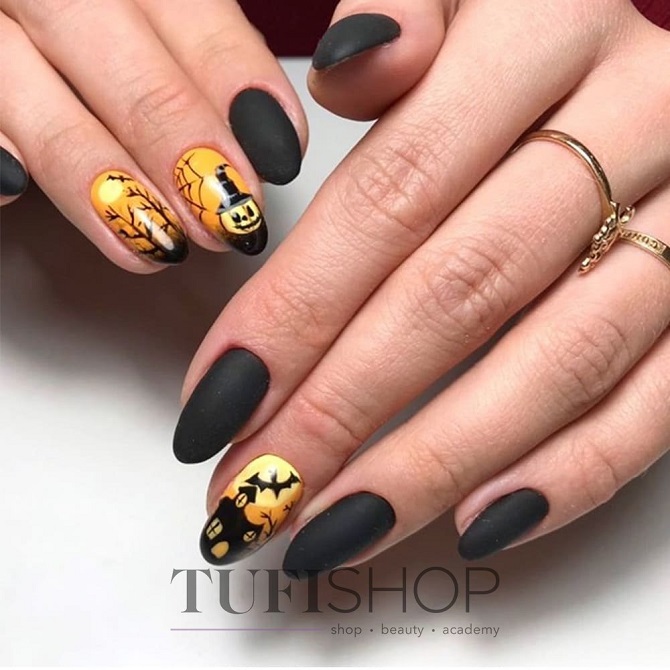 Black manicure for Halloween: stylish ideas with photos 4