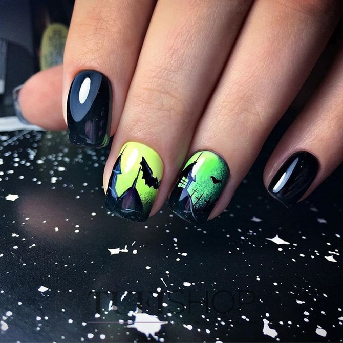 Black manicure for Halloween: stylish ideas with photos 6