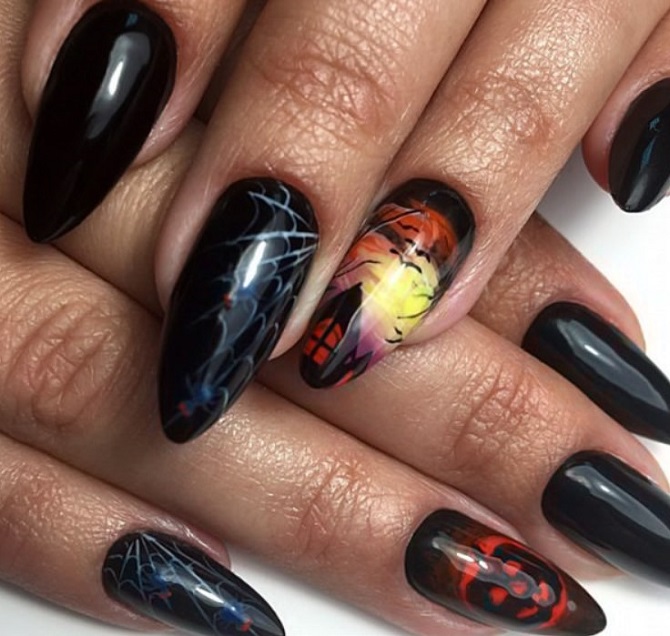 Black manicure for Halloween: stylish ideas with photos 7