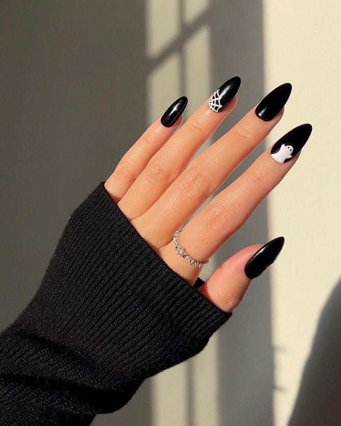 Black manicure for Halloween: stylish ideas with photos 9