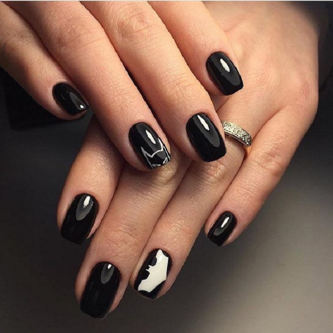 Black manicure for Halloween: stylish ideas with photos 8